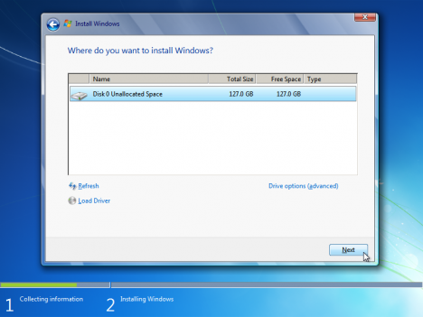 Windows 7 Drive Options