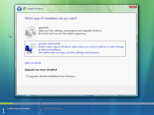 Windows Vista Custom Install