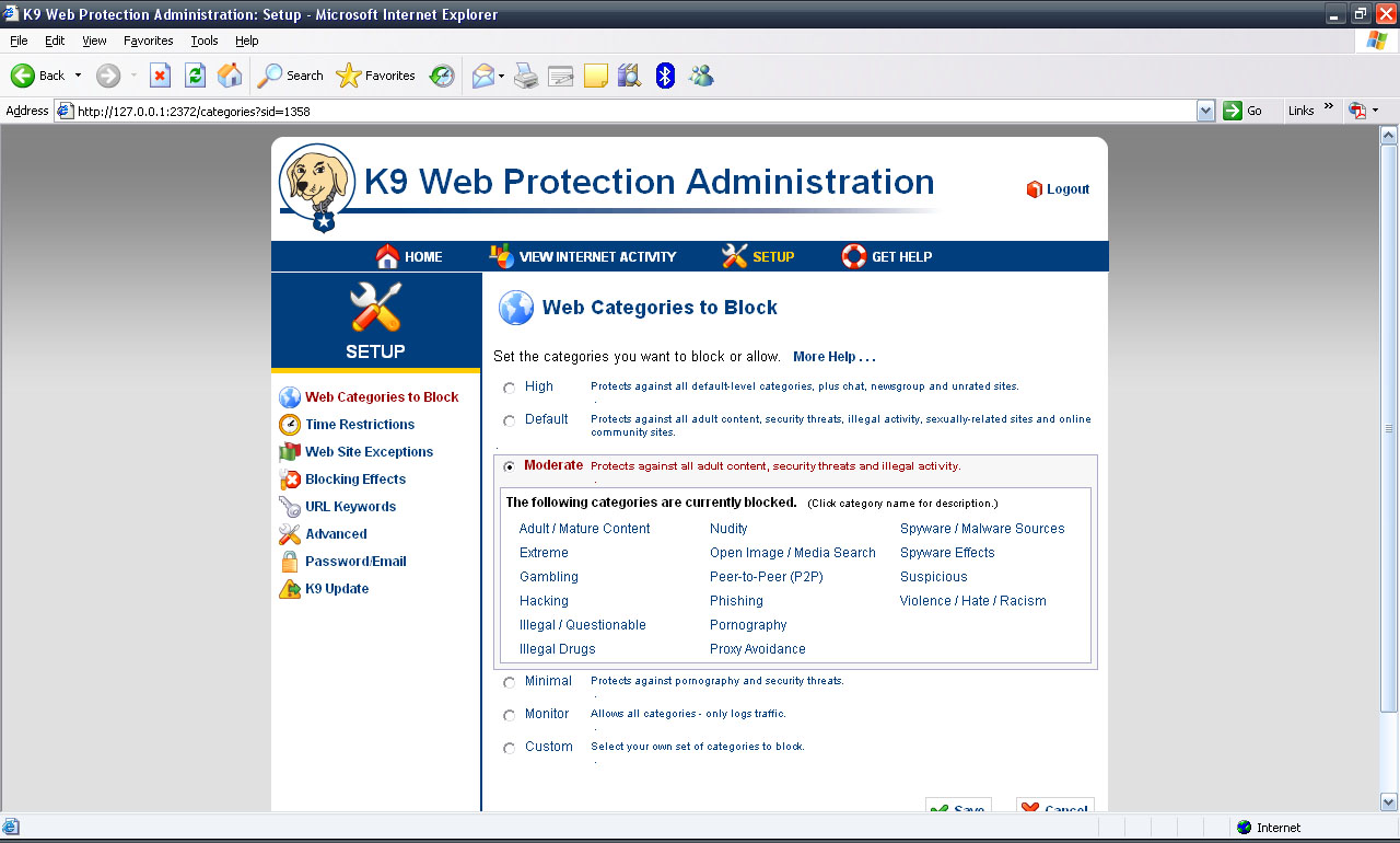 k9 web protection administration password