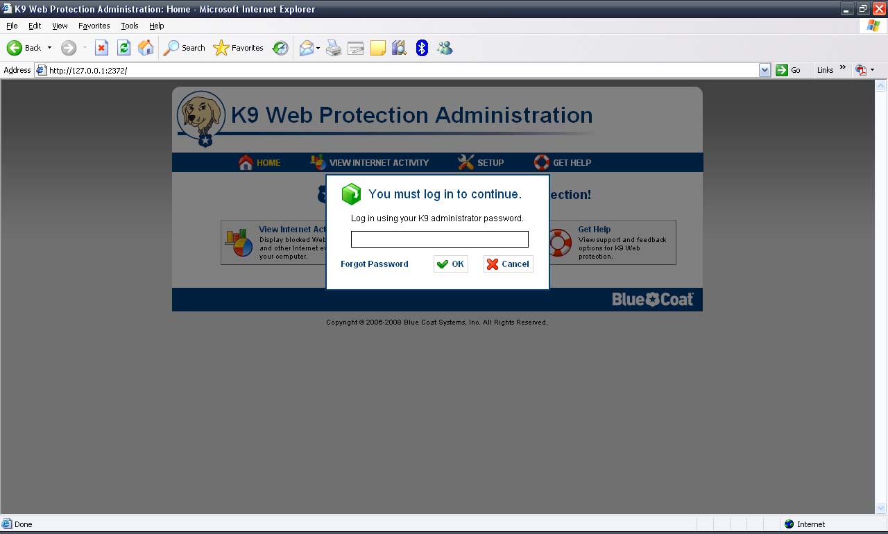 k9 web protection admin page
