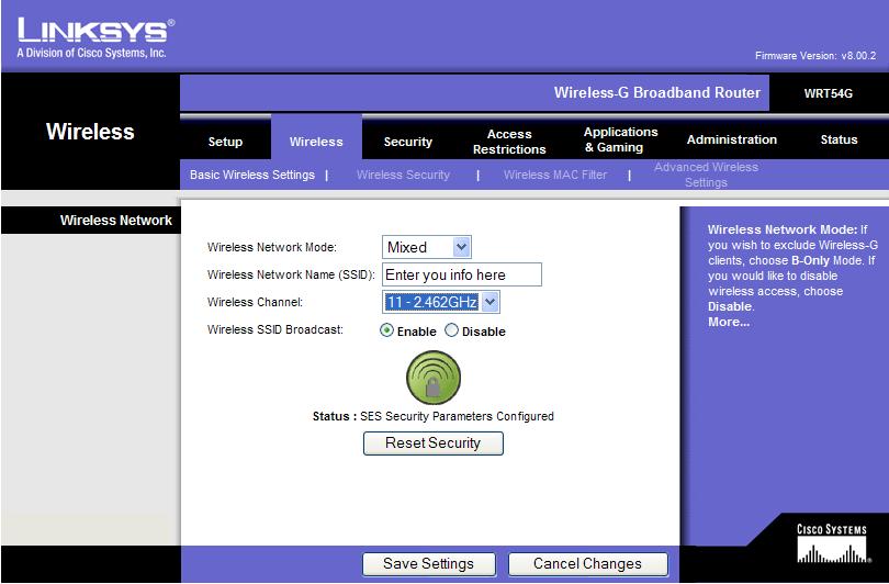 Linksys wireless config