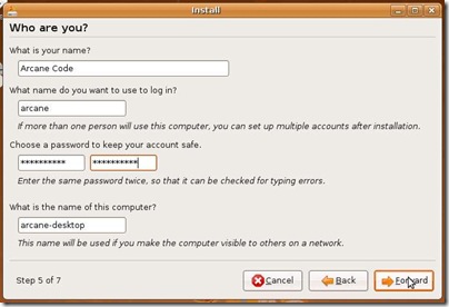 Ubuntu Account Screen