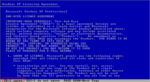 Windows XP Licence Agreement